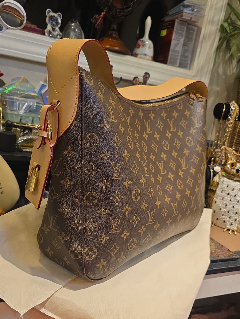 Monogram Canvas Shoulder Bag in Brown & Tan